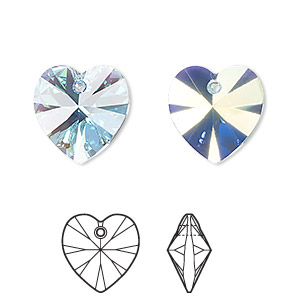 Drop, Crystal Passions&reg;, aquamarine AB, 14mm heart pendant (6228). Sold per pkg of 24.