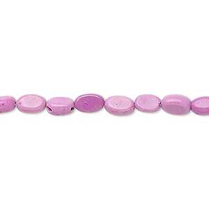 Bead, magnesite (dyed / stabilized), fuchsia, 6x4mm flat oval, B grade, Mohs hardness 3-1/2 to 4. Sold per 16-inch strand.