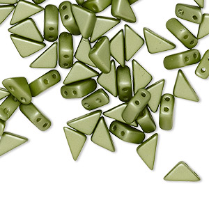 Bead, Tango&#153;, Czech pressed glass, opaque alabaster pastel olivine, 8x6x6mm triangle with (2) 0.7-0.8mm holes. Sold per 10-gram pkg, approximately 65 beads.