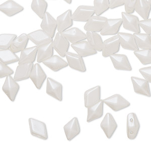 Bead, DiamonDuo&#153;, Czech pressed glass, opaque alabaster white airy pearl, 8x5mm faceted diamond with flat back and (2) 0.7-0.8mm holes. Sold per 50-gram pkg, approximately 350 beads.