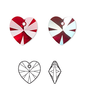 Drop, Crystal Passions&reg;, Siam AB, 14mm heart pendant (6228). Sold per pkg of 24.
