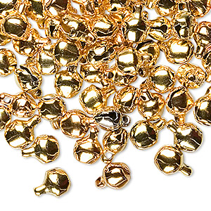 Bell, gold-finished steel, 6mm round. Sold per pkg of 100.