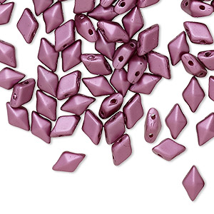 Bead, DiamonDuo&#153;, Czech pressed glass, opaque jet pastel burgundy, 8x5mm faceted diamond with flat back and (2) 0.7-0.8mm holes. Sold per 50-gram pkg, approximately 350 beads.