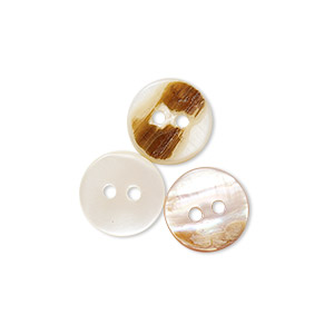 Button, mother-of-pearl shell (natural / bleached), white, 11mm round, Mohs hardness 3-1/2. Sold per pkg of 100.