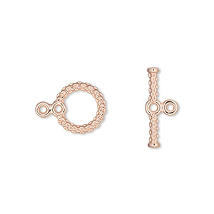 Clasp, toggle, copper-plated brass, 10mm round with woven texture and loops. Sold per pkg of 10.