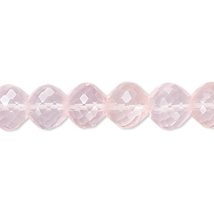 Bead, rose quartz (natural), 10x8mm hand-cut faceted rondelle, B grade, Mohs hardness 7. Sold per pkg of 10.