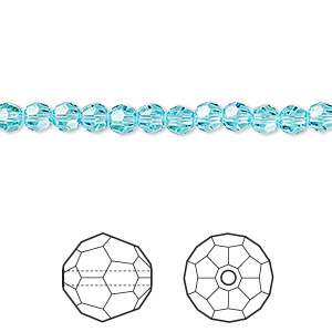 Bead, Crystal Passions&reg;, light turquoise, 4mm faceted round (5000). Sold per pkg of 144 (1 gross).