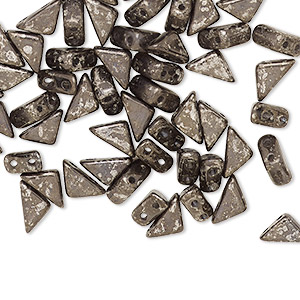 Bead, Tango&#153;, Czech pressed glass, opaque jet antique chrome, 8x6x6mm triangle with (2) 0.7-0.8mm holes. Sold per 50-gram pkg, approximately 340 beads.