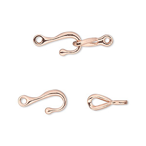 Clasp, hook-and-eye, copper-plated brass, 12x7mm twist. Sold per pkg of 10.