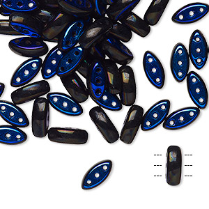 Bead, Czech pressed glass, opaque black azuro, 8x3mm Cali with (3) 0.8mm holes. Sold per pkg of 50.