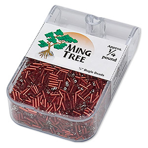 Bugle bead, Ming Tree&#153;, glass, silver-lined translucent ruby red, 1/4 inch. Sold per 1/4 pound pkg.
