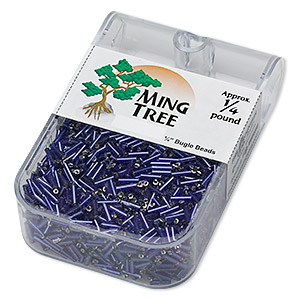 Bugle bead, Ming Tree&#153;, glass, silver-lined translucent navy blue, 1/4 inch. Sold per 1/4 pound pkg.