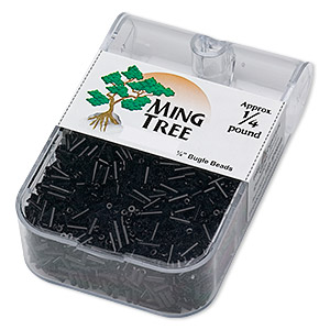Bugle bead, Ming Tree&#153;, glass, opaque black, 1/4 inch. Sold per 1/4 pound pkg.
