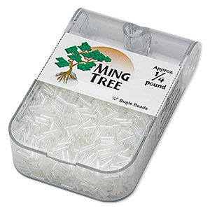 Bugle bead, Ming Tree&#153;, glass, transparent rainbow clear, 1/4 inch. Sold per 1/4 pound pkg.