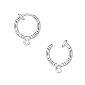 Earring, silver-plated brass, 13mm round hoop with pierced-look spring ...