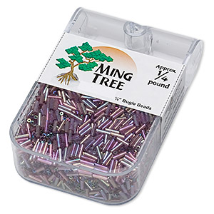 Bugle bead, Ming Tree&#153;, glass, transparent rainbow light amethyst purple, 1/4 inch. Sold per 1/4 pound pkg.