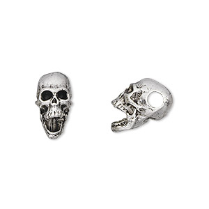 Bead, antique silver-plated pewter (tin-based alloy), 14x10mm skull. Sold per pkg of 2.