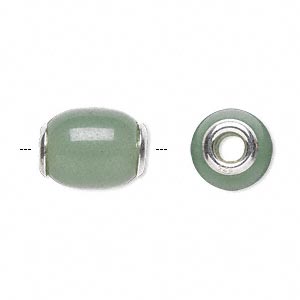 Bead, Dione&reg;, green aventurine (natural) and sterling silver grommets, 14x11mm-16x12mm oval with 4mm hole, B grade, Mohs hardness 7. Sold individually.