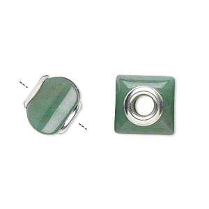 Bead, Dione&reg;, green aventurine (natural) and sterling silver grommets, 11x10mm-13x11mm square rondelle with 4mm hole, B grade, Mohs hardness 7. Sold individually.