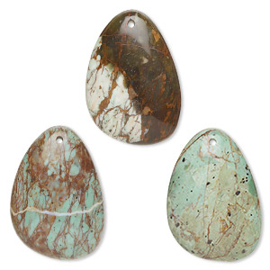 Focal, green &quot;opal&quot; (natural), 46x32mm top-drilled teardrop with flat back, B grade, Mohs hardness 4-1/2 to 6. Sold individually.