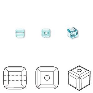 Bead, Crystal Passions&reg;, light turquoise, 4x4mm faceted cube (5601). Sold per pkg of 12.