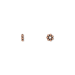 Bead, antique copper-plated copper, 4x1mm beaded rondelle. Sold per pkg of 50.