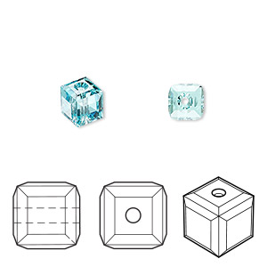 Bead, Crystal Passions&reg;, light turquoise, 6mm faceted cube (5601). Sold per pkg of 6.