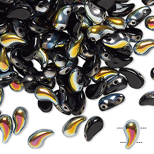 Bead, Zoliduo&reg;, Czech pressed glass, opaque black marea, 8x5mm double-drilled left-facing comma. Sold per pkg of 1,200 (1 mass).