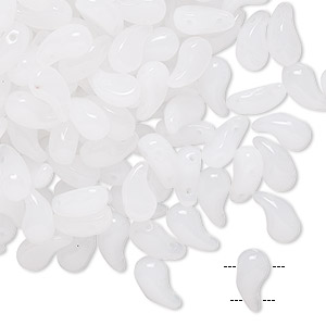 Bead, Zoliduo&reg;, Czech pressed glass, translucent white, 8x5mm double-drilled right-facing comma. Sold per pkg of 30.