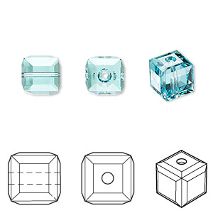 Bead, Crystal Passions&reg;, light turquoise, 8mm faceted cube (5601). Sold per pkg of 6.