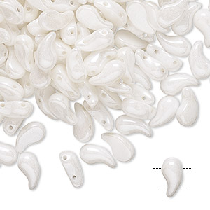Bead, Zoliduo&reg;, Czech pressed glass, opaque white luster, 8x5mm double-drilled left-facing comma. Sold per pkg of 30.