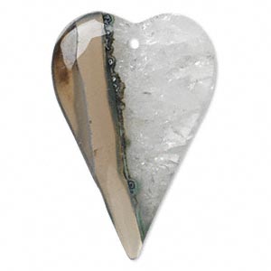 Focal, black agate and quartz (dyed), 45x30mm heart, C grade, Mohs hardness 6-1/2 to 7. Sold individually.