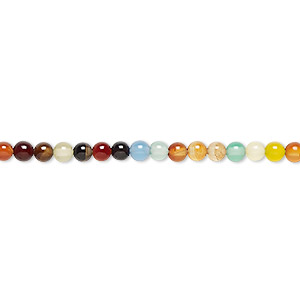 Bead, agate (natural / dyed / heated), multicolored, 3mm round, B grade, Mohs hardness 6-1/2 to 7. Sold per 15-1/2&quot; to 16&quot; strand.