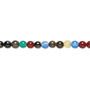 Bead, agate (natural / dyed / heated), multicolored, 4mm round, B grade, Mohs hardness 6-1/2 to 7. Sold per 15-1/2&quot; to 16&quot; strand.