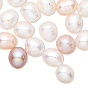 Pearl mix, cultured freshwater (natural / bleached), white / mauve / peach, 8-10mm semi-round, C- grade, Mohs hardness 2-1/2 to 4. Sold per pkg of 18.
