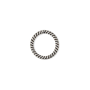 Jump ring, antiqued sterling silver, 14mm soldered twisted round, 11.5mm inside diameter, 15 gauge. Sold per pkg of 2.