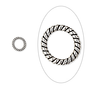 Jump ring, antiqued sterling silver, 7mm soldered twisted round, 5.3mm inside diameter, 18 gauge. Sold per pkg of 8.