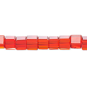Bead, glass, 18-facet, transparent red, 6mm faceted cube. Sold per 15-1/2&quot; to 16&quot; strand.