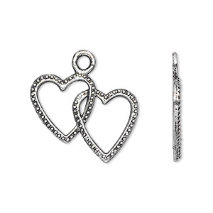 Charm, antique silver-plated &quot;pewter&quot; (zinc-based alloy), 23x18mm single-sided double open heart. Sold per pkg of 20.