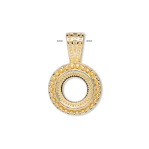 Pendant, gold-plated &quot;pewter&quot; (zinc-based alloy), 24x15.5mm round with rope design and 10mm round setting. Sold per pkg of 4.