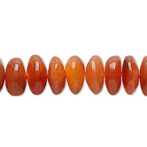 Bead, carnelian (dyed / heated), 10x4mm-11x6mm hand-cut smooth rondelle, C grade, Mohs hardness 6-1/2 to 7. Sold per 15-1/2&quot; to 16&quot; strand.