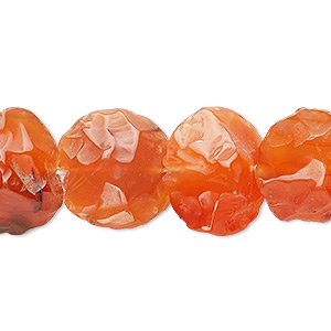 Bead, carnelian (dyed / heated), 15x10mm-20x10mm hand-knapped flat round, C grade, Mohs hardness 6-1/2 to 7. Sold per 15-1/2&quot; to 16&quot; strand.