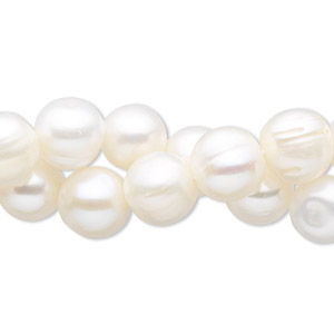 Pearl, cultured freshwater (bleached), white, 8-9mm semi-round flat-sided potato, C grade, Mohs hardness 2-1/2 to 4. Sold per pkg of (2) 15&quot; to 16&quot; strands.