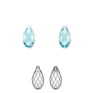 Drop, Crystal Passions&reg;, light turquoise, 11x5.5mm faceted briolette pendant (6010). Sold per pkg of 24.