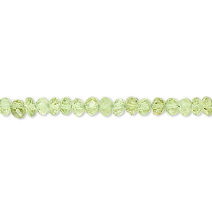 Bead, peridot (natural), 4x3mm faceted rondelle, B grade, Mohs hardness 6-1/2 to 7. Sold per 15-1/2&quot; to 16&quot; strand.