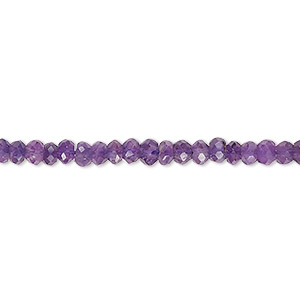 Bead, amethyst (natural), 3x2mm-4x3mm hand-cut faceted rondelle, B- grade, Mohs hardness 7. Sold per 15-1/2&quot; to 16&quot; strand.