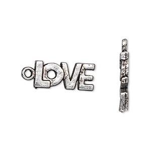 Charm, antique silver-plated &quot;pewter&quot; (zinc-based alloy), 17x8mm single-sided &quot;LOVE.&quot; Sold per pkg of 20.