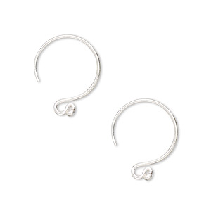 Ear wire, fine silver, 17mm French hook with ball and open loop, 19 gauge. Sold per pair.