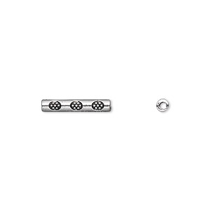 Bead, antique silver-plated &quot;pewter&quot; (zinc-based alloy), 14x2mm double-sided tube. Sold per pkg of 50.