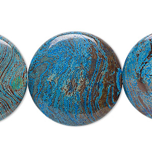 Bead, blue sky jasper (dyed / stabilized), 30mm flat round, C grade, Mohs hardness 6-1/2 to 7. Sold per pkg of 2.